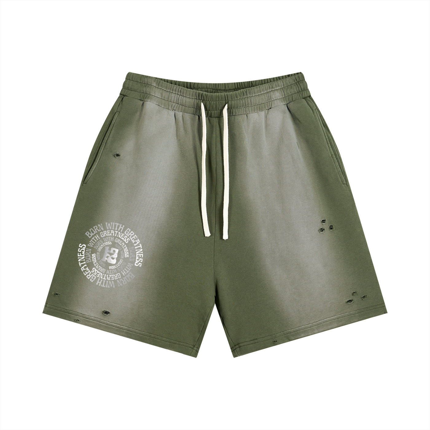 Born With Greatness Heavyweight Distressed Shorts