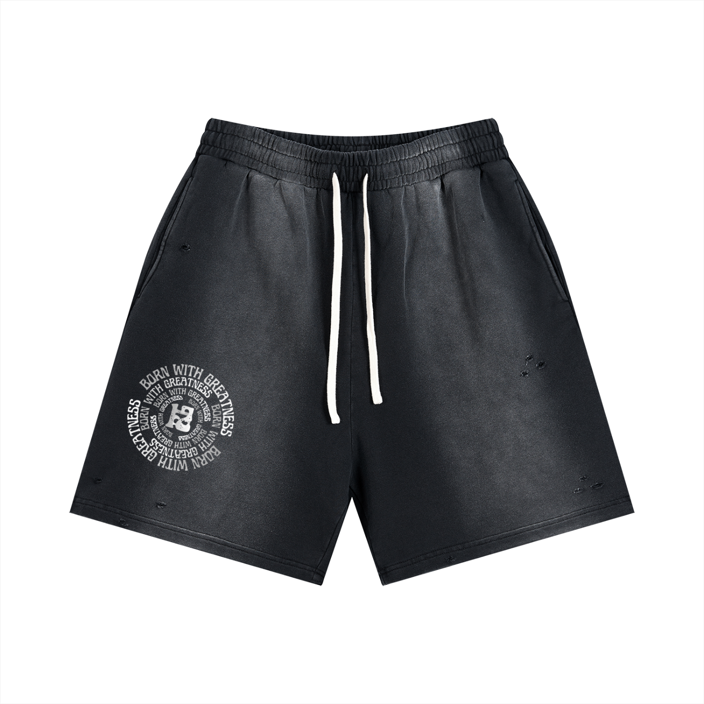 Born With Greatness Heavyweight Distressed Shorts